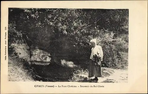 Ak Civaux Vienne, La Front, La Font Chrétien, Souvenir du Roi Clovis