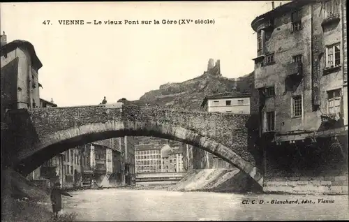 Ak Vienne Isère, Le vieux Pont sur la Gere