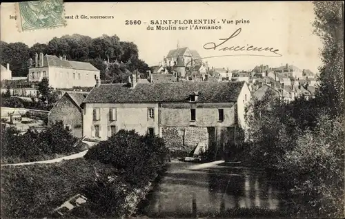 Ak Saint Florentin Yonne, Vue prise du Moulin sur l'Armance