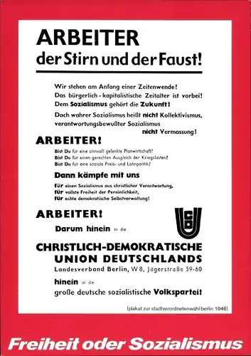 Künstler Ak Staeck, Klaus, Arbeiter der Stirn und der Faust, Freiheit oder Sozialismus, A 76a