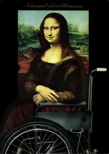 Künstler Ak Staeck, Klaus, Mona Lisa, Niemand ist vollkommen, Rollstuhl, A 123a