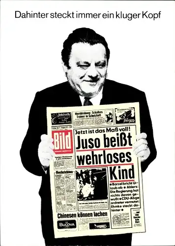 Künstler Ak Staeck, Klaus, Juso beißt wehrloses Kind, BILD, Franz Josef Strauß, A 12a