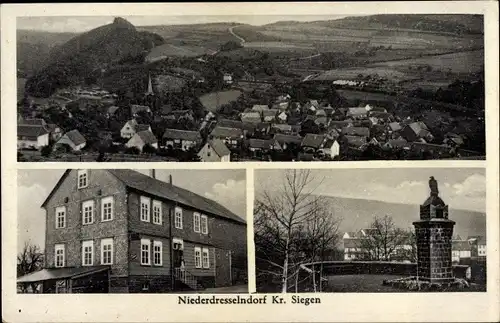 Ak Niederdresselndorf Burbach im Siegerland, Denkmal, Gasthaus zum Bahnhof, Totalansicht