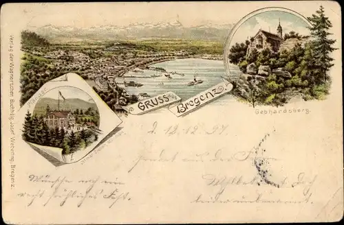 Litho Bregenz am Bodensee Vorarlberg, Blick auf den Ort, Gebhardsberg