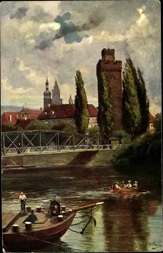 Künstler Ak Hoffmann, H., Heilbronn in Baden Württemberg, Brücke über den Neckar, Götzenturm