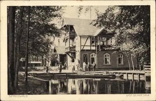 Ak Lübbenau im Spreewald, Wotschofska, Gasthaus, Kahn