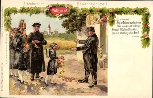 Litho Altenburg in Thüringen, Altenburger Bauernhochzeit, Trachten