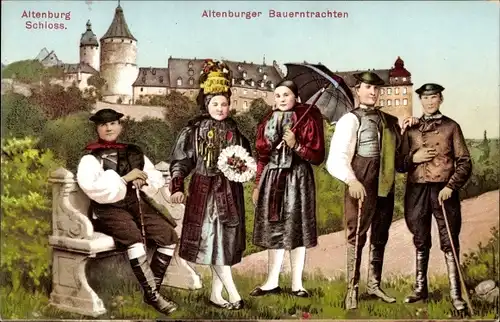 Ak Altenburg Thüringen, Altenburger Bauerntrachten, Schloss
