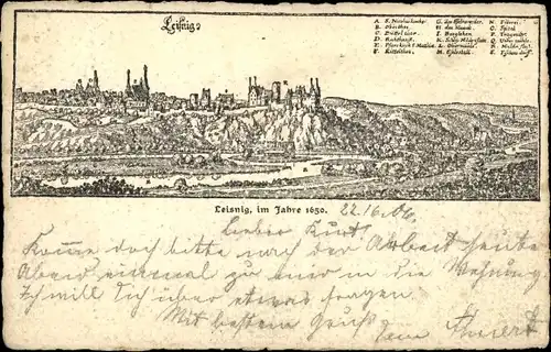 Ak Leisnig in Sachsen, Panorama, 1650