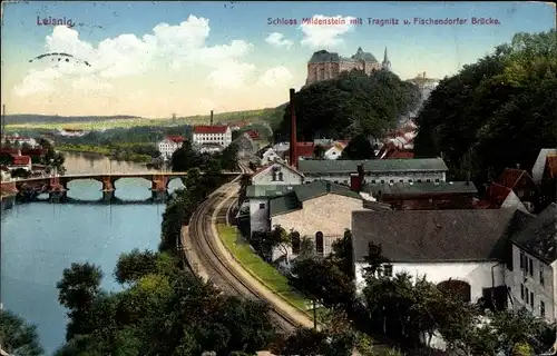 Ak Leisnig in Sachsen, Schloss Mildenstein, Tragnitz, Fischendorfer Brücke