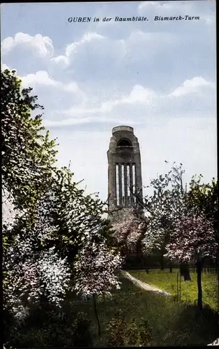 Ak Guben in der Niederlausitz, Bismarck Turm, Baumblüte