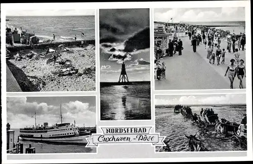 Ak Nordseebad Döse Cuxhaven, Promenade, Wattwagen, Fährschiff, Strand