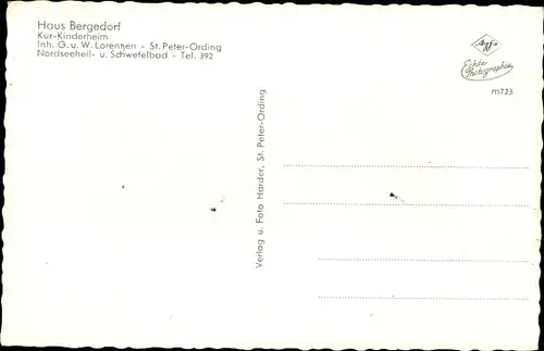 Ak Sankt Peter Ording in Nordfriesland, Haus Bergedorf, Kur- Kinderheim