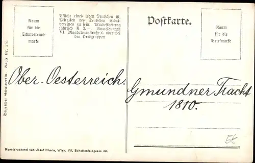 Künstler Ak Oberösterreichische Trachtenbilder, Gmunden, Deutscher Schulverein 270