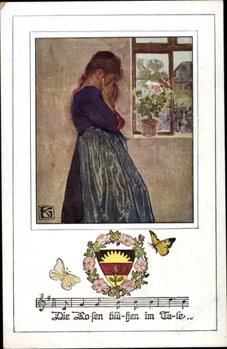 Lied Ak Die Rosen blühen im Tale, Deutscher Schulverein 1065, Schmetterling