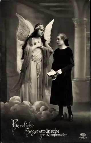 Ak Glückwunsch Konfirmation, Engel mit Mädchen