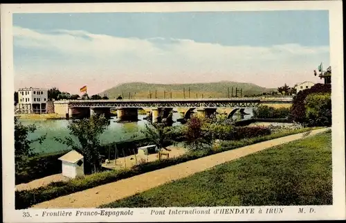 Ak Irún Baskenland Spanien, Frontiere Franco-Espagnole, Pont International d'Hendaye