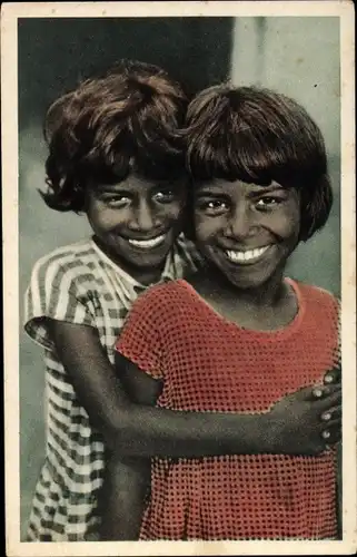 Ak Suriname, Hernhutter scholen en kinderhuizen, Kinderportrait, Zwei Mädchen