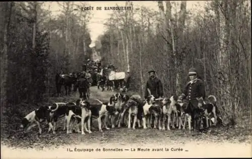 Ak Foret de Rambouillet Yvelines, Equipage de Bonnelles, la Meute avant la Curée