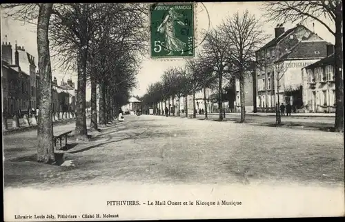 Ak Pithiviers Loiret, Le Mail Ouest, Le Kiosque a Musique