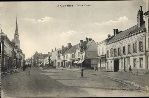 Ak Conches Eure, Place Carnot, Hotel de la Croix Blanche