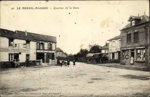 Ak Le Mesnil Mauger Mézidon Vallée d’Auge Calvados, Quartier de la Gare