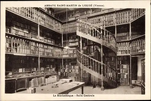 Ak Ligugé Vienne, Abbaye Saint Martin de Liguge, La Bibliotheque, Salle Centrale