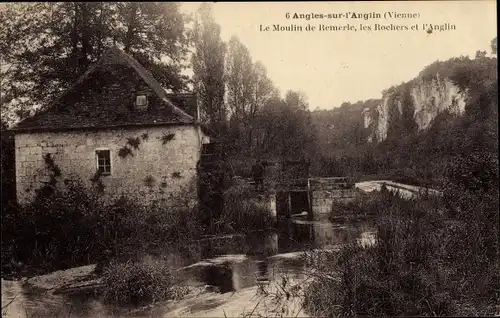 Ak Angles sur l'Anglin Vienne, Le Moulin de Remerle, Les Rochers, L'Anglin