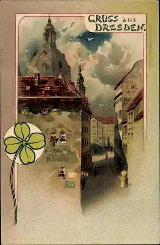 Künstler Litho Dresden Zentrum Altstadt, Partie bei der Frauenkirche