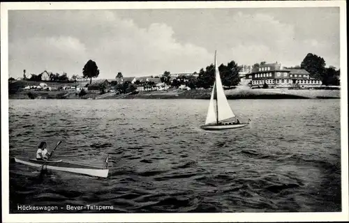 Ak Hückeswagen im Oberbergischen Kreis, Bever Talsperre, Segelboot, Ruderboot