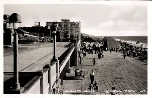Ak Westerland auf Sylt, Kurpromenade mit Strand