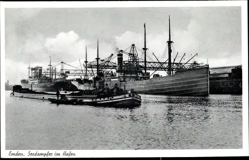 Ak Emden in Ostfriesland, Seedampfer im Hafen