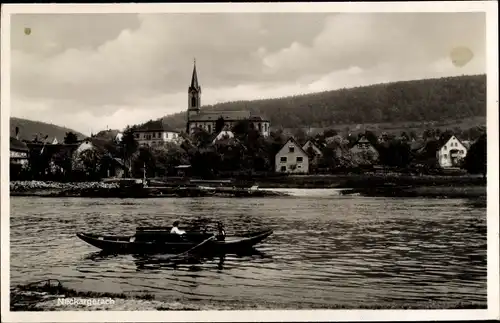 Ak Neckargerach in Baden Württemberg, Panorama, Ruderboot