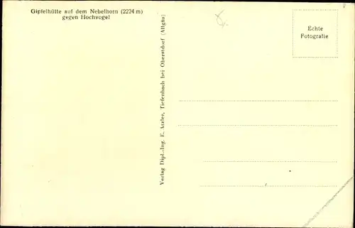 Ak Oberstdorf im Oberallgäu, Gipfelhütte, Nebelhorn, Gegen Hochvogel