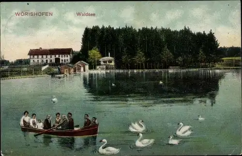 Ak Bad Wörishofen im Unterallgäu, Waldsee, Ruderboot