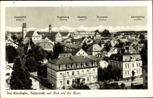Ak Bad Wörishofen im Unterallgäu, Gesamtansicht, Gebirgskette