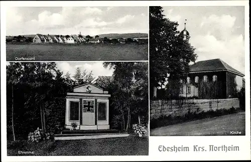 Ak Edesheim Northeim in Niedersachsen, Dorfansicht, Kirche, Ehrenmal