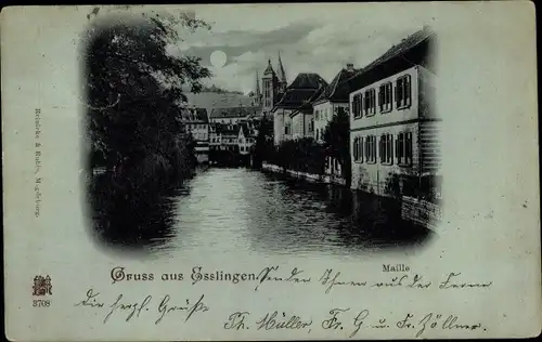 Mondschein Ak Esslingen am Neckar Baden Württemberg, Maille, Flusspartie