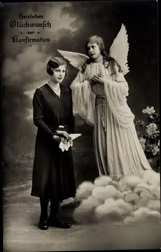 Ak Glückwunsch Konfirmation, Engel und Mädchen