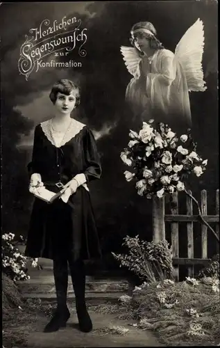 Ak Glückwunsch Konfirmation, Engel und Mädchen