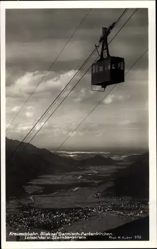 Ak Garmisch Partenkirchen in Oberbayern, Kreuzeckbahn, Loisachtal, Seilbahn