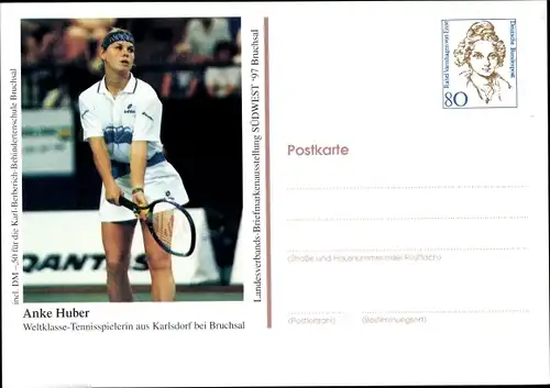 Ganzsachen Ak Anke Huber, Tennisspielerin, Briefmarkenausstellung Südwest 1997 Bruchsal
