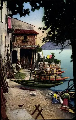 Ak Gandria Lago di Lugano Tessin Schweiz, Uferpartie, Boote