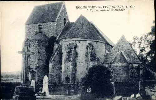 Ak Rochefort en Yvelines, L'Église, abside et clocher, Kirche