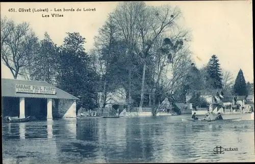 Ak Olivet Loiret, Les bords du Loiret, Les Villas, Garage Paul Foret