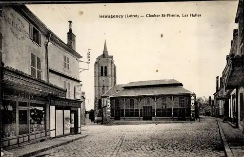 Ak Beaugency Loiret, Clocher Saint Firmin, Les Halles