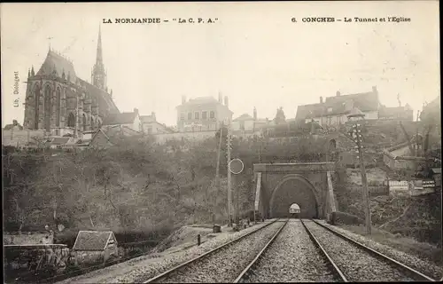 Ak Conches Eure, Le Tunnel, L'Eglise