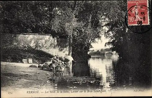 Ak Vernon Eure, Les bords de la Seine, Lavoir sur le Bras Saint Jean