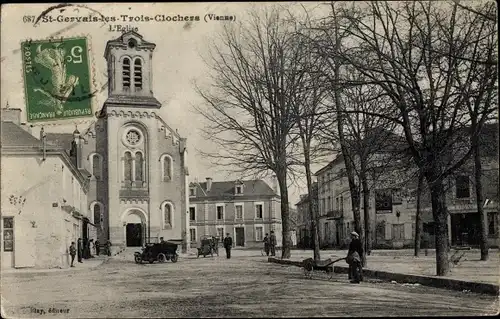 Ak Saint Gervais les Trois Clochers Vienne, L'Eglise