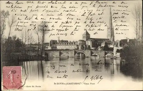 Ak Saint Savin sur Gartempe Vienne, Vieux Pont